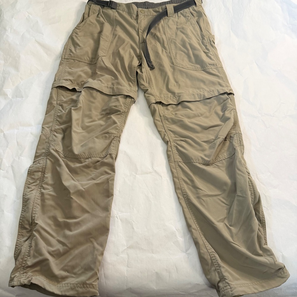 LL Bean Mens Khaki Convertible Zip Off Belt Cargo Outdoor Hiking Pants Camp Lx33